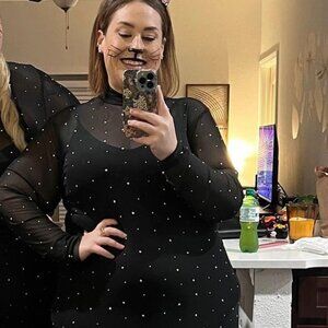 Wild Fable XXL Women's Long Sleeve Rhinestone Mesh Midi Dress